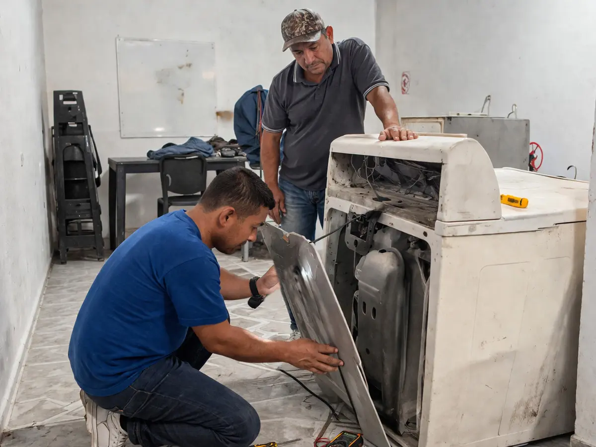 Técnico profesional de Repararya reparando lavadora a domicilio en Barranquilla